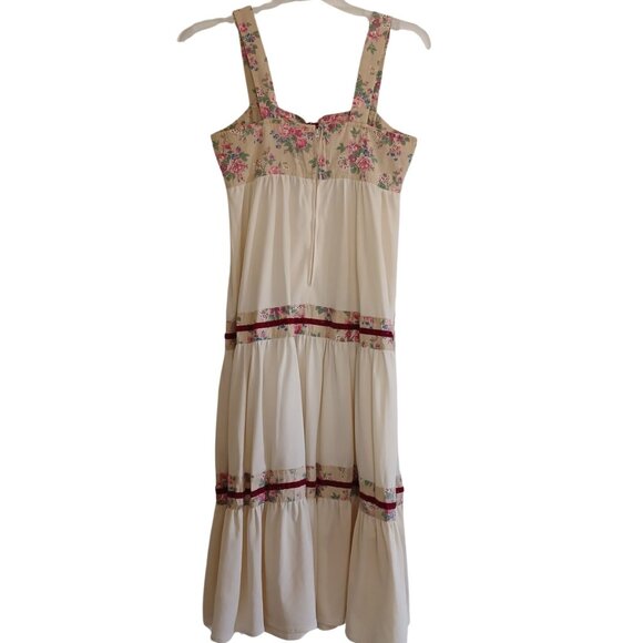 VTG ACT I 1 Knit Jersey Floral Prairie Half Corset Boho Sundress Dress - Picture 2 of 3